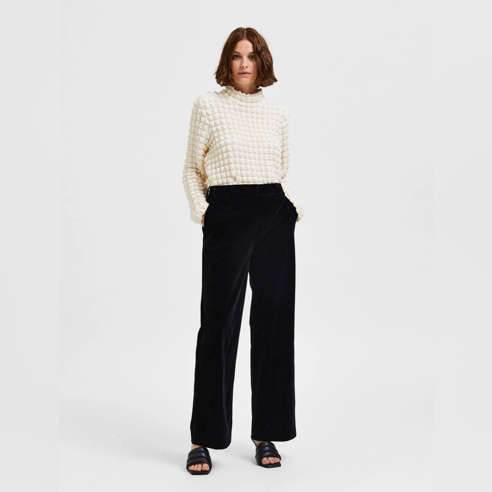 Selected Femme waffle high neck top in cream - Picture 5 of 8